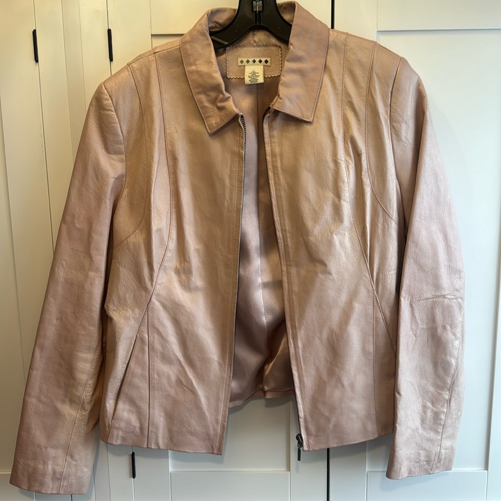 Pink genuine Leather Jacket with full satin lining